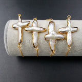 WT-B341 wholesale custom Fashionable design 24K gold trim pearl Connector Bracelets cross shape Connector Bracelets