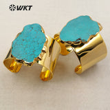 WT-B348 Natural Howlite Stone Bangle Green Flake Irregular Stone Wide Bangle