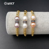 WT-B351 Pearl Beaded Bracelet Resist Tarnishable Gold Electroplated Brass Beads