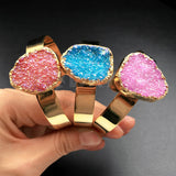WT-B361 Natural Druzy Bangle With Gold Electrolated Jewelry Colorful Druzy Stone Bracelet