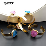 WT-B361 Natural Druzy Bangle With Gold Electrolated Jewelry Colorful Druzy Stone Bracelet