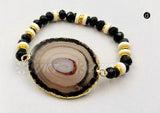 WT-B362 Unique Natural Slice Druzy Stone Elasticity Rope Beads With Adjustable Size Bangle