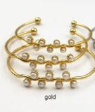 WT-B387 Generous Bracelet Bangle Natural Freshwater Pearl Brass