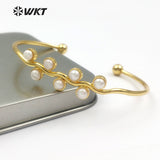 WT-B387 Generous Bracelet Bangle Natural Freshwater Pearl Brass