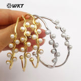 WT-B387 Generous Bracelet Bangle Natural Freshwater Pearl Brass