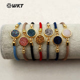 WT-B389 WKT Unique Design Nylon Rope Chain Round Shape Natural Stone Bracelet