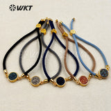 WT-B389 WKT Unique Design Nylon Rope Chain Round Shape Natural Stone Bracelet