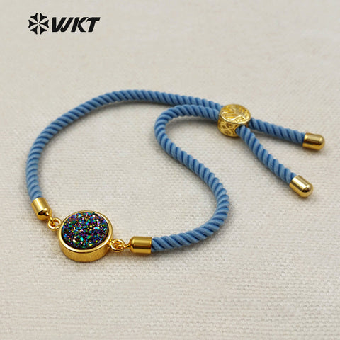 WT-B389 WKT Unique Design Nylon Rope Chain Round Shape Natural Stone Bracelet