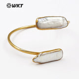 WT-B405 Double Pearl Bracelet with 24k gold Electroplated Adjustable Bracelets