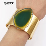 WT-B407 Natural Raw slice at gate bangles in 24k gold trim adjustable Bangles