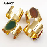 WT-B407 Natural Raw slice at gate bangles in 24k gold trim adjustable Bangles