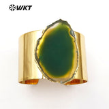 WT-B407 Natural Raw slice at gate bangles in 24k gold trim adjustable Bangles