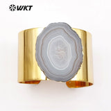 WT-B407 Natural Raw slice at gate bangles in 24k gold trim adjustable Bangles