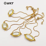 WT-B413 Freshwater Pearl Bracelets with 24k Gold Electroplated Style Pearl chain Bracelets