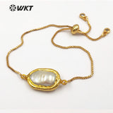 WT-B413 Freshwater Pearl Bracelets with 24k Gold Electroplated Style Pearl chain Bracelets