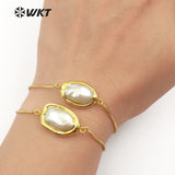 WT-B413 Freshwater Pearl Bracelets with 24k Gold Electroplated Style Pearl chain Bracelets