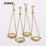 WT-B413 Freshwater Pearl Bracelets with 24k Gold Electroplated Style Pearl chain Bracelets