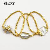 WT-B418 Baroque Pearl Bracelet with Gold Electroplated Brass Beads