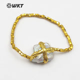 WT-B418 Baroque Pearl Bracelet with Gold Electroplated Brass Beads