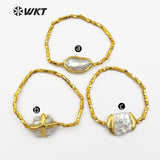 WT-B418 Baroque Pearl Bracelet with Gold Electroplated Brass Beads