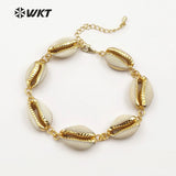 WT-B429 Custom Design Natural Cowrie Shell Stone Wrapped Bracelets
