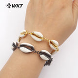 WT-B429 Custom Design Natural Cowrie Shell Stone Wrapped Bracelets