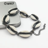 WT-B429 Custom Design Natural Cowrie Shell Stone Wrapped Bracelets