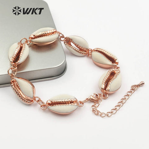 WT-B429 Custom Design Natural Cowrie Shell Stone Wrapped Bracelets
