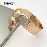 WT-B434 Natural Pearl Elegant Metal Electroplated Adjustable Bangle