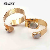 WT-B434 Natural Pearl Elegant Metal Electroplated Adjustable Bangle