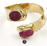 WT-B435 Natural Druzy stone Bangles With Gold Color Multi Stone