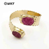 WT-B435 Natural Druzy stone Bangles With Gold Color Multi Stone