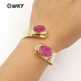 WT-B435 Natural Druzy stone Bangles With Gold Color Multi Stone