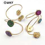WT-B439 Colorful Natural Stalactite Quartz Jewelry Double Quartz With Gold Bezel Cuff Bracelet