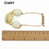 WT-B440 Special Design White Scallop Shell With One Full Metallic Shell Handmade Sea Side Gold Bracelet