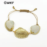 WT-B440 Special Design White Scallop Shell With One Full Metallic Shell Handmade Sea Side Gold Bracelet