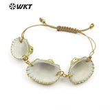 WT-B440 Special Design White Scallop Shell With One Full Metallic Shell Handmade Sea Side Gold Bracelet