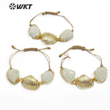 WT-B440 Special Design White Scallop Shell With One Full Metallic Shell Handmade Sea Side Gold Bracelet