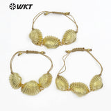 WT-B441 Gold Dipped Natural White Scallop Shell Boho Jewelry Gold Shell Bracelet