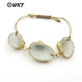 WT-B441 Gold Dipped Natural White Scallop Shell Boho Jewelry Gold Shell Bracelet