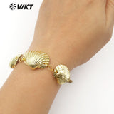 WT-B441 Gold Dipped Natural White Scallop Shell Boho Jewelry Gold Shell Bracelet