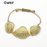 WT-B441 Gold Dipped Natural White Scallop Shell Boho Jewelry Gold Shell Bracelet