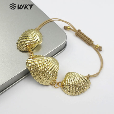 WT-B441 Gold Dipped Natural White Scallop Shell Boho Jewelry Gold Shell Bracelet