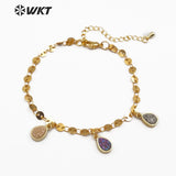 WT-B445 Vogue Natural Druzy Quartz In Heart, Tear drop, Round, Oval Shape Pendant Dainty Bracelet