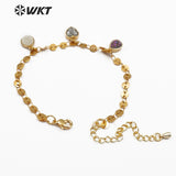 WT-B445 Vogue Natural Druzy Quartz In Heart, Tear drop, Round, Oval Shape Pendant Dainty Bracelet