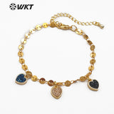 WT-B445 Vogue Natural Druzy Quartz In Heart, Tear drop, Round, Oval Shape Pendant Dainty Bracelet