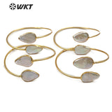 WT-B448 Double Freshwater Pearl Bangle Natural Pearl Teardrop Shape Adjustable Gold Bangle