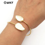 WT-B448 Double Freshwater Pearl Bangle Natural Pearl Teardrop Shape Adjustable Gold Bangle