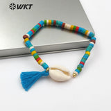 WT-B450 Natural Turquoises Beads Bracelet Sea Shell Cowrie Bracelet With Tassel Howlite Beads