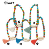 WT-B450 Natural Turquoises Beads Bracelet Sea Shell Cowrie Bracelet With Tassel Howlite Beads